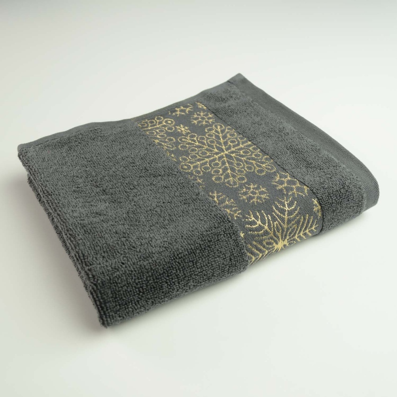 Рушник махровий Новорічний Merry Christmas Сніг GM Textile 40х70см 500г/м2 (Темно-Сірий)